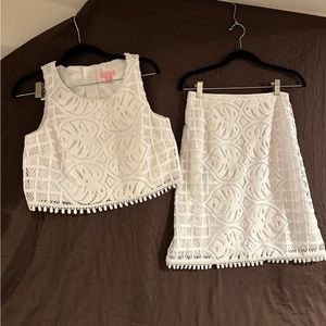 Lily Pulitzer Leafy Palm white lace Small set